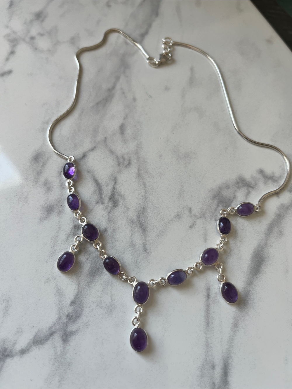 Sterling Silver Amethyst Drop Necklace - 18 inches